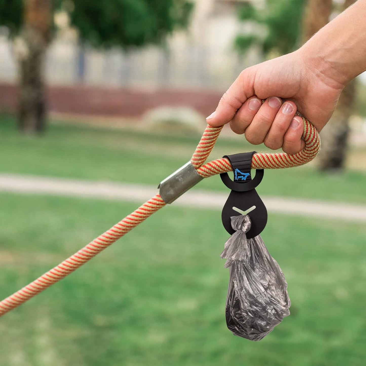 PuppyDoggy Dog Poop Bag Holder for Leash Waste Bag Carrier Dog Poop Bag Dispenser for Walking Running Bicycle Accessory 4 Pieces (Black + Blue)