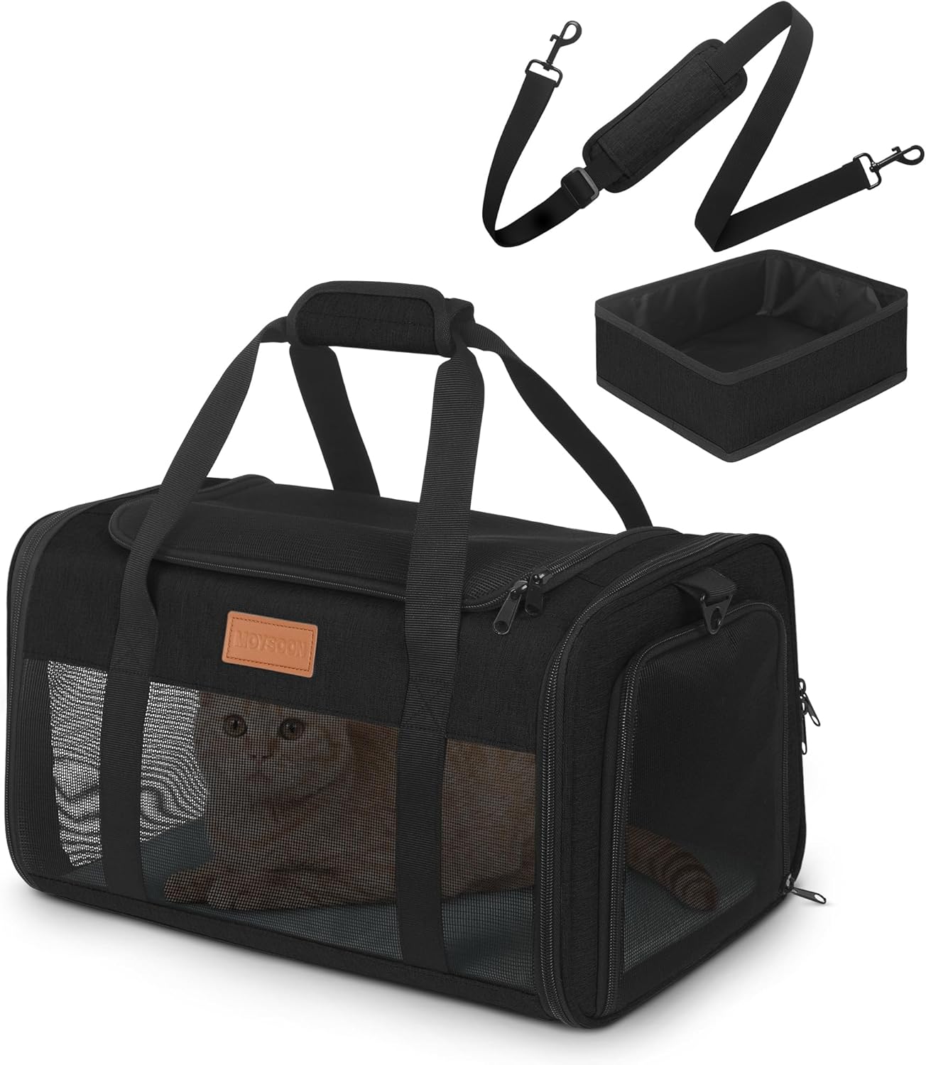 PETUX TSA Approved Pet Carrier in Cabin, 17"x11"x9.5" Soft Cat Carriers for Small Cats up to 12 lb, Top-Open Portable Dog Carrier with Litter Box and Anti-Scratch Mesh for Puppy up to 10 lb (Black)