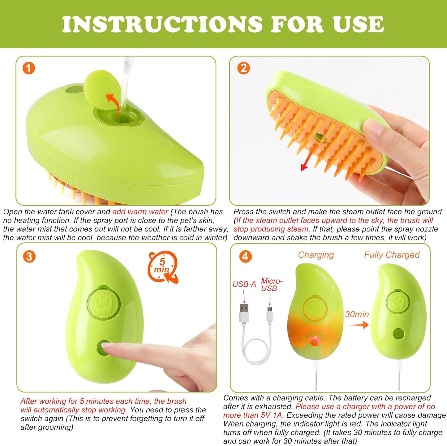 Steam Brush for Cats Shedding, 3 in 1 Steamy Water Pet Hair Removal Comb with Steamer, Spritz Comb for Dog, Indoor Cat Spray Mist Grooming Defur Brush, Cepillo Vapor Gato Perro, Steaming Cleaning Spa