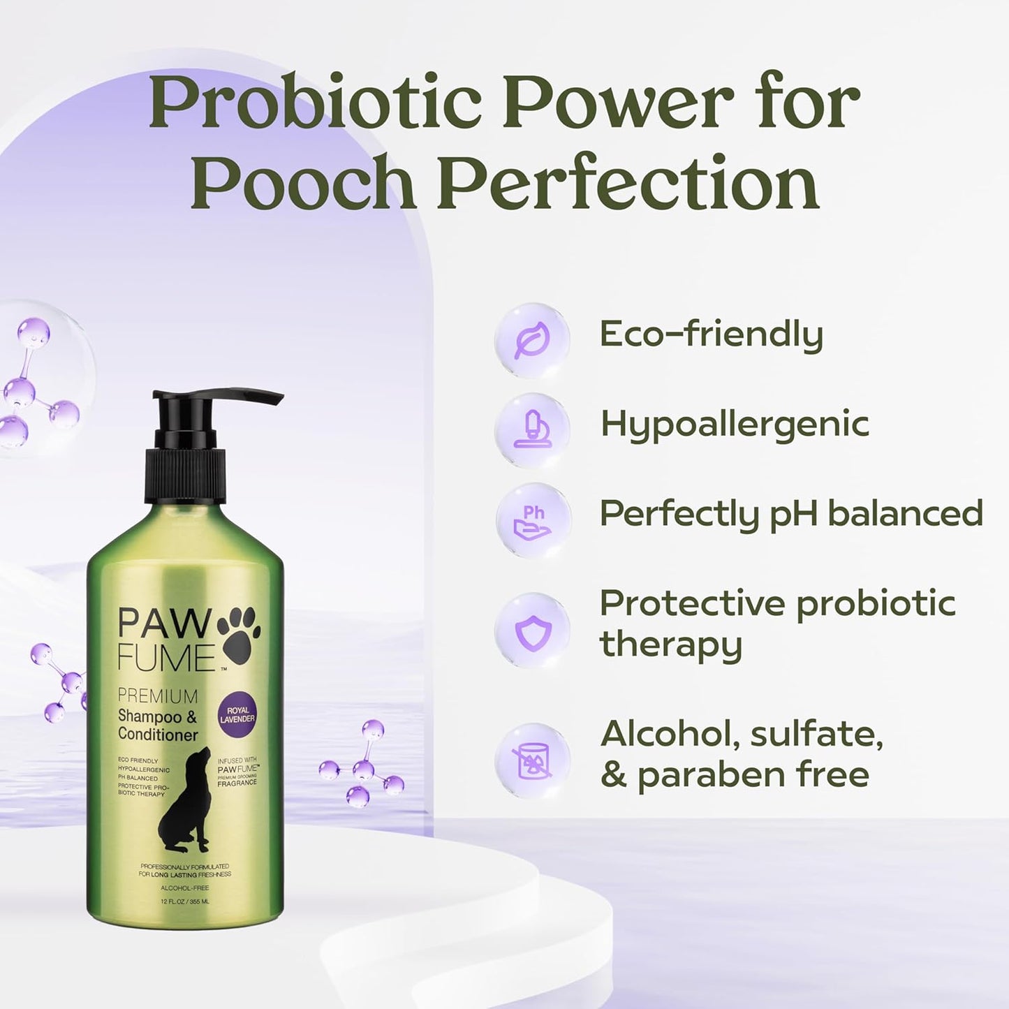 PAWFUME Dog Shedding Shampoo and Conditioner, Royal Lavender, 1-Pack – Nourish & Detangle for Silky Soft Coat – Probiotic, Deep-Cleaning, pH-Balanced – Salon-Quality Shedding Shampoo for Dogs