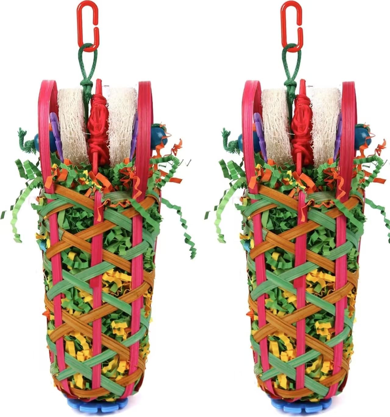 Kyouki Parakeets Toys, 2 PCS Bird Chewing Toys – Perfect for Cockatoos, Conures, Love Birds, Small & Medium Parrots, Fun Foraging & Tearing Bird Cage Accessories (Seeking Food Basket)