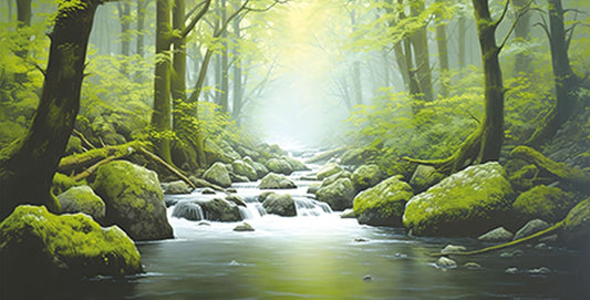 48X24IN Tropical Forest Terrarium Background, Natural Green Forest Tree Reptile Habitat Background, Misty Rainforest Aquarium Background, with 8 EVA Double-Sided Tape