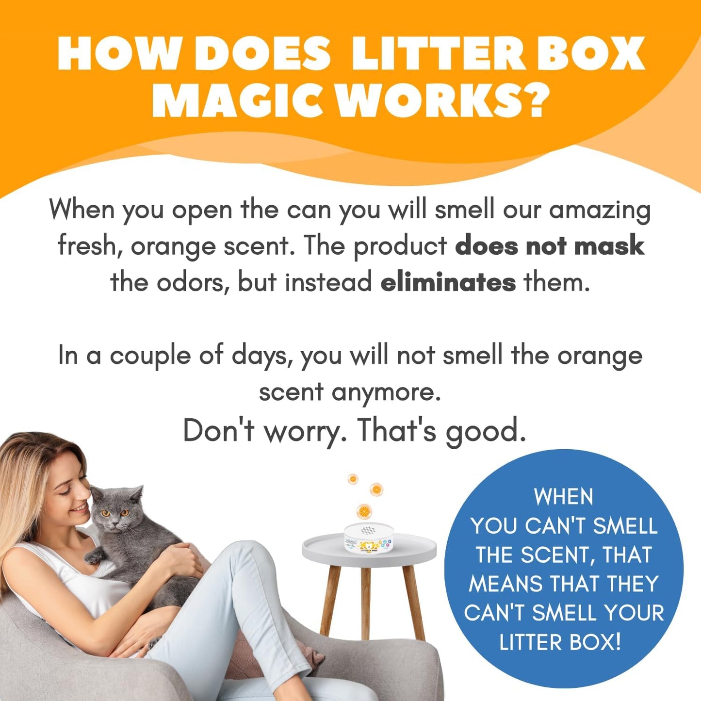 Cat Litter Deodorizer Jar (Orange Scent, 16 Oz, Pack of 1) - Cat Litter Odor Control Gel In A Jar - Cat Litter Box Pet Air Freshener - Litter Odor Eliminator to Freshen Air