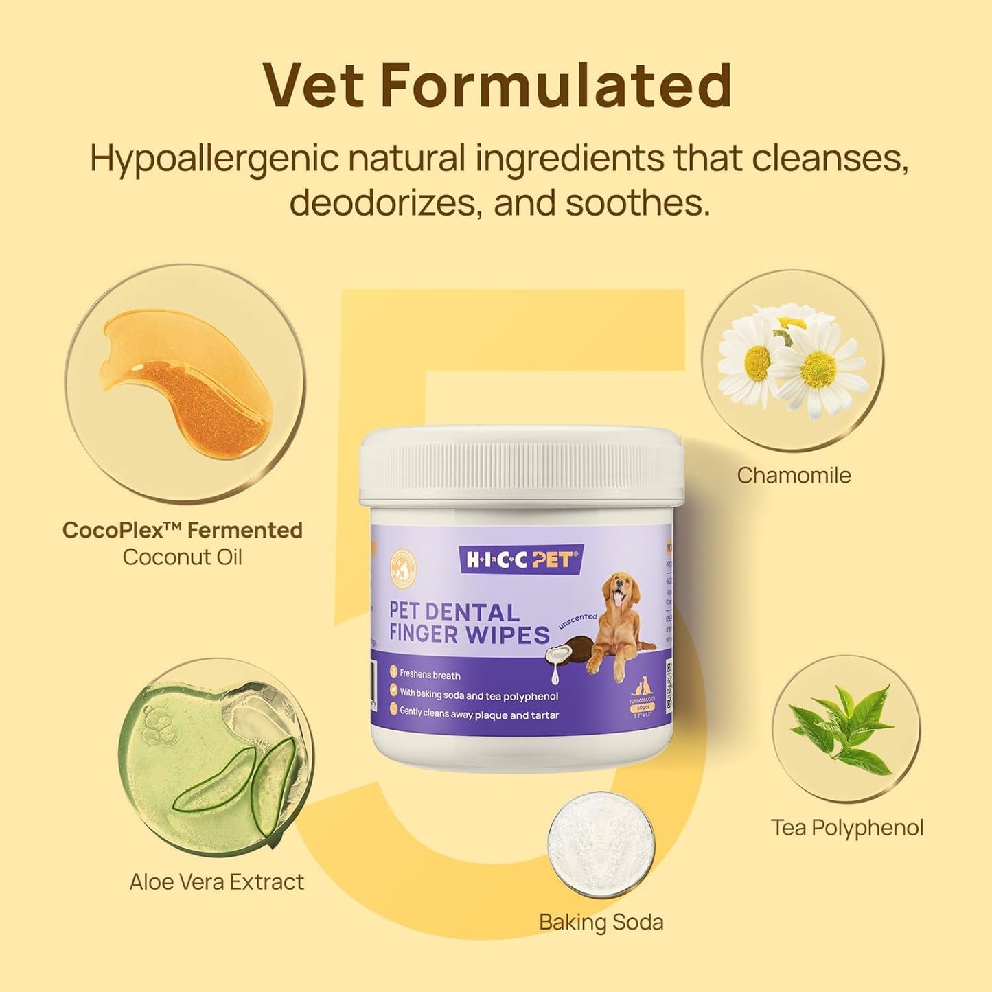 HICC PET Teeth Cleaning Wipes for Dogs & Cats, Remove Bad Breath by Removing Plaque and Tartar Buildup No-Rinse Dog Finger Toothbrush, Disposable Gentle Cleaning & Gum Care Pet Wipes, 100 Counts