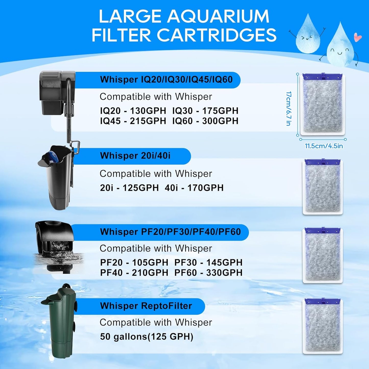 12-Pack Filter Cartridges Large Compatible with Tetra Whisper Bio-Bag Aquarium Filters, Fish Tank Filters Replacement for Aquariums for Whisper Filter 20i 40i/ IQ 20 30 45 60/ PF20 30 40 60
