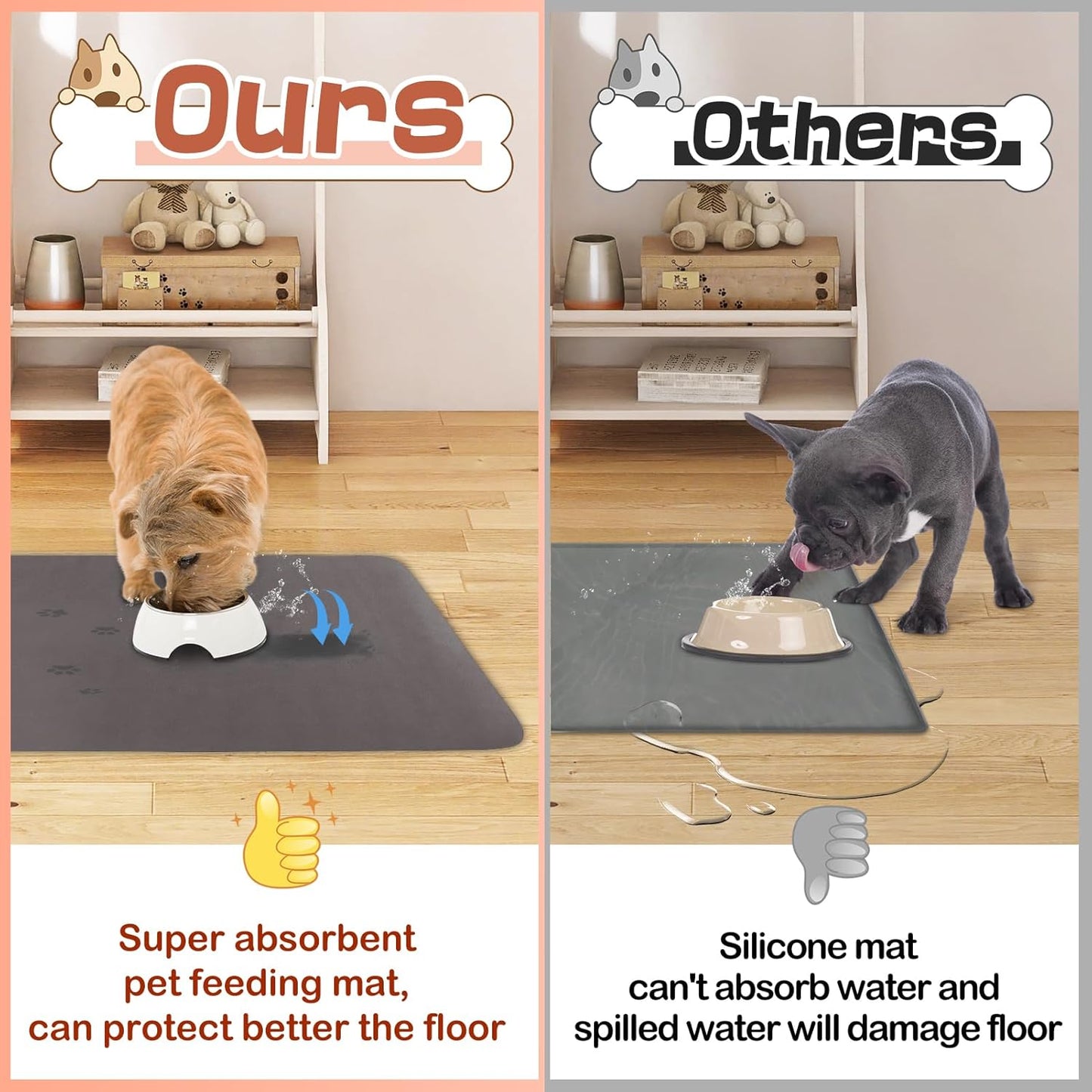 Quick Dry Absorbent Dog Food Mat, 19 x 12 in Diatom Mud Dog Water Bowl Mat, No Messy Anti-Slip Pet Feeding Mat Dog Supplies for Small Dogs