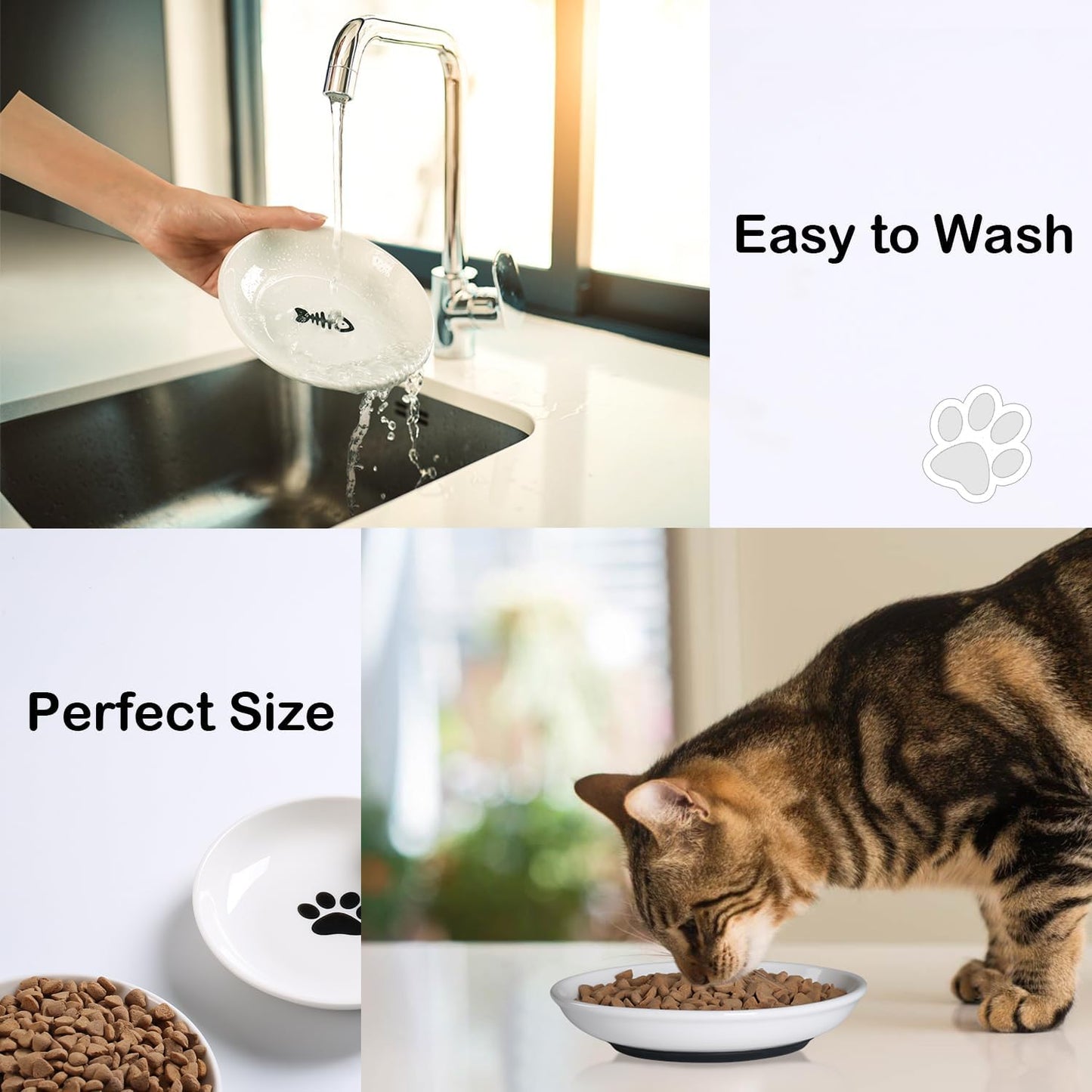 Cat Food Bowl,Healthy Ceramic Cat Bowls for Indoor Cats,Anti Whisker Fatigue Cats Dishes Set,Shallow Wide Kitten Plates for Food and Water,Non-Slip Silicone Bottom,6 Pack