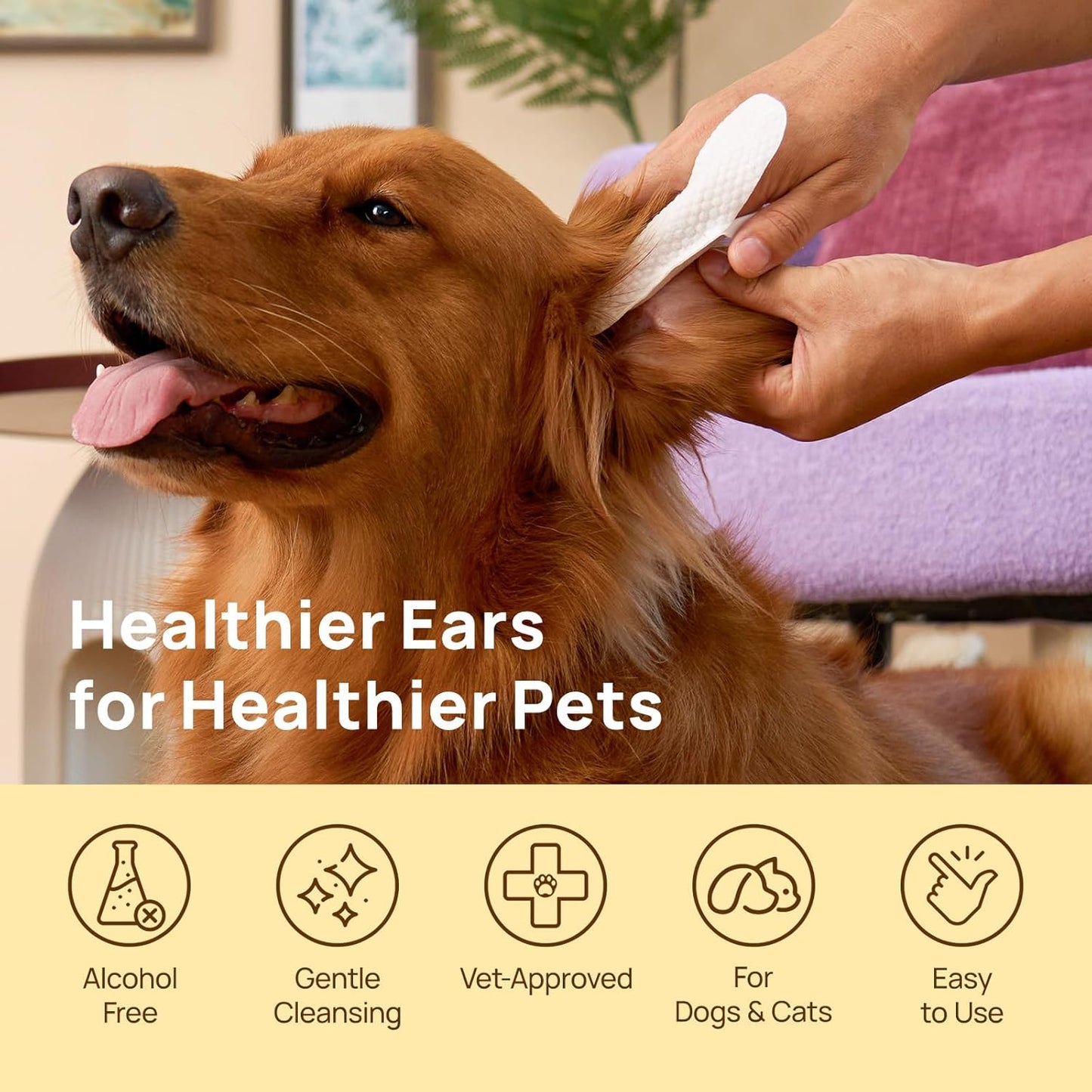 HICC PET Dog Ear Wipes Finger 100 Count Dog Ear Cleaner Wipes for Dogs & Cats, Dog Ear Infection Treatment to Relieve Ear Itching & Inflammation, Remove Ear Wax, Dirt, Smelly - Unscented