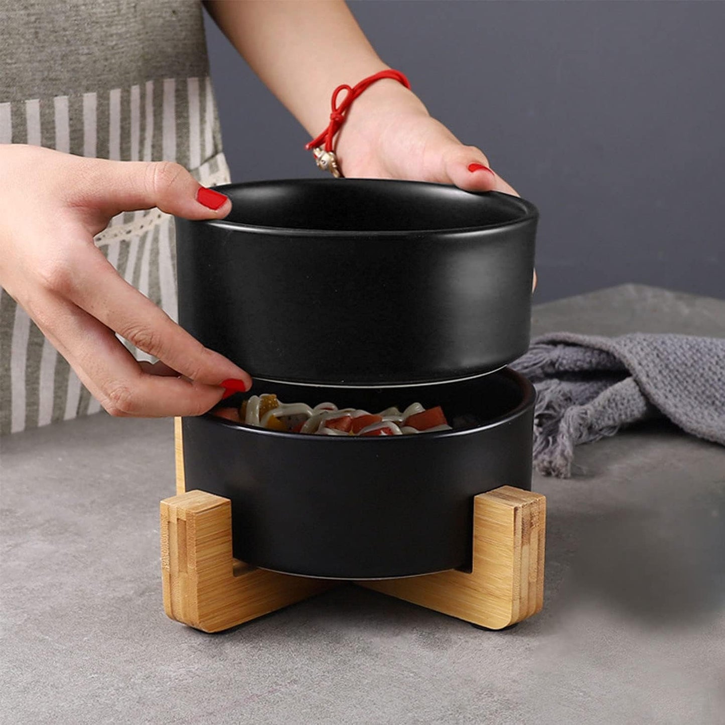 Petygooing Ceramic Black Cat Dog Bowl Set with Stand,Pet Food and Water Dish,Medium Pet Bowls Anti-Slip Set of 2 Cat Bowls-Pet Food Dishes- Small Medium Size Dog (28 OZ /3.6 Cups)