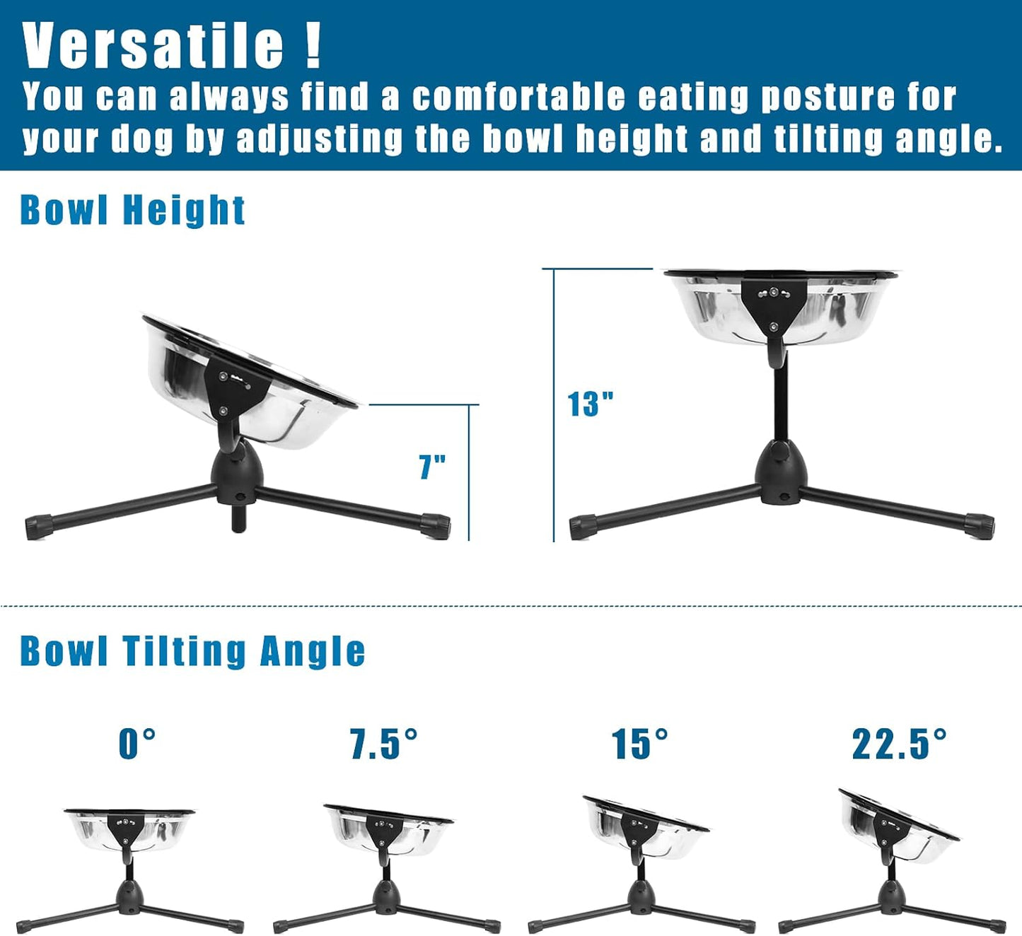 2 Pack Elevated Dog Bowls with Adjustable Metal Stand,Large Size for Dogs Between 60 and 100 lbs, 0.8 Gal 3 Liter,Stainless Steel Dog Food Water Bowl,Height Adjustable Non-Slip Raised Dog Bowl Set