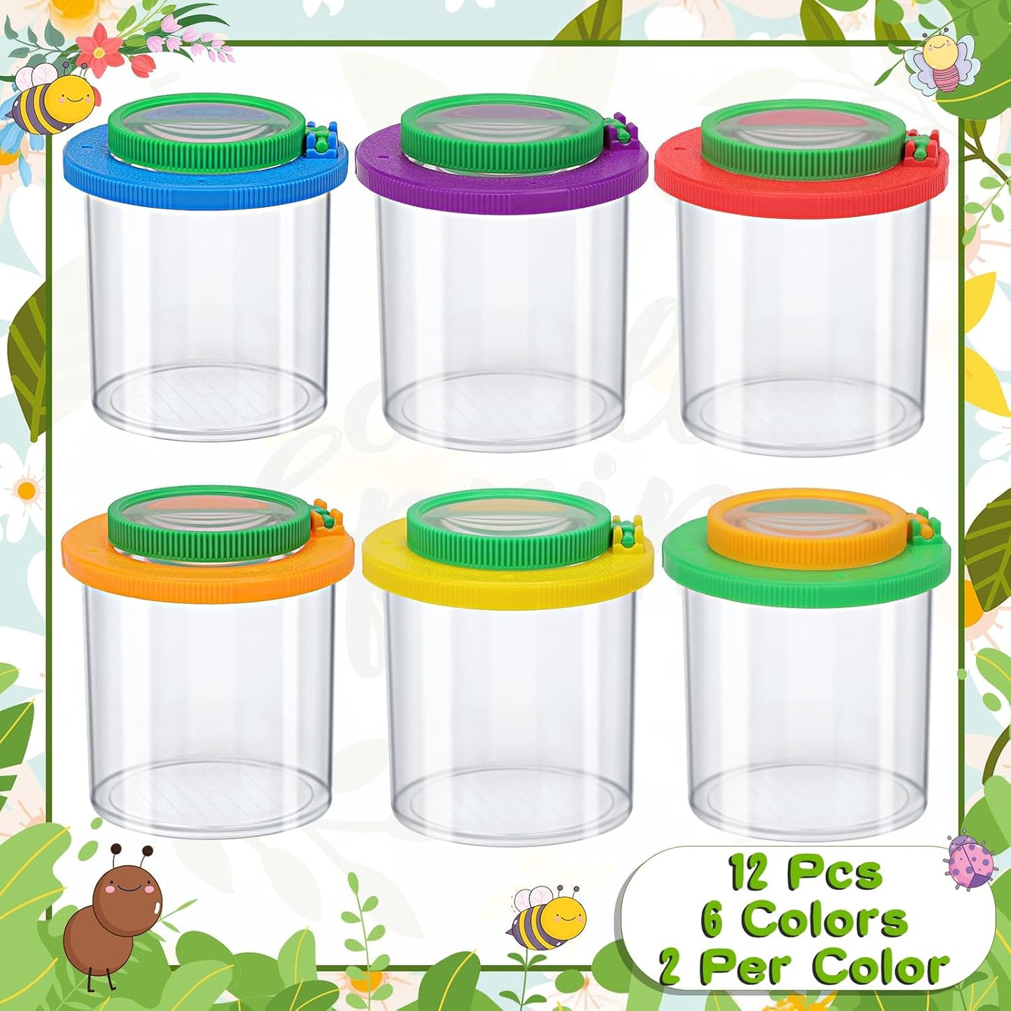 Coopay 12 Pieces Magnifying Insect Box Bug Viewer Critter Insect Cage Bug Magnifier Container Bug Catcher Cage Bug Jar Collecting Kit for Children, Kids Science Nature Exploration Tools