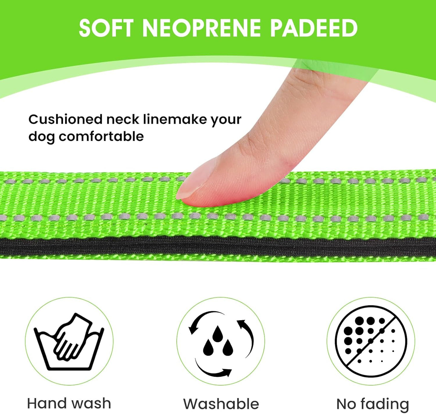 Reflective Dog Collar Padded with Soft Neoprene Breathable Quick Release Basic Dog Collars for Large Dogs Green Boy Girl