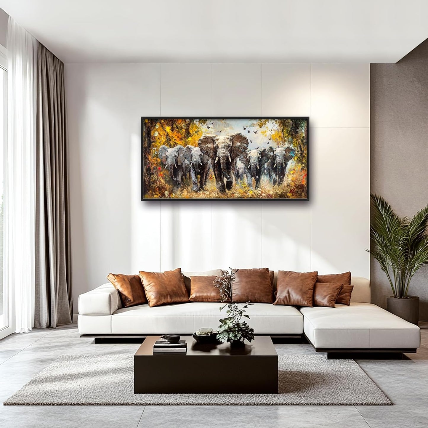 Extra Large Elephant Framed Wall Art for Living Room,Oversized Elephants Wild Animal Pictures Wall Decor,Forest Landscape Canvas Print Painting Modern Artwork Bedroom Office Bathroom 60L" x 30W"