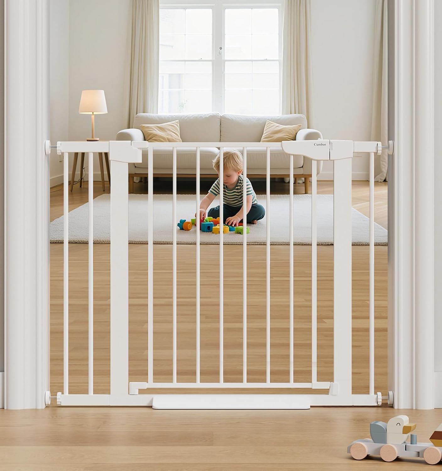 Cumbor 29.7-40.6" Baby Gate for Stairs, Mom's Choice Awards Winner-Dog Gate for Doorways, Pressure Mounted Self Closing Pet Gates for Dogs Indoor, Durable Safety Child Gate with Easy Walk Thru Door