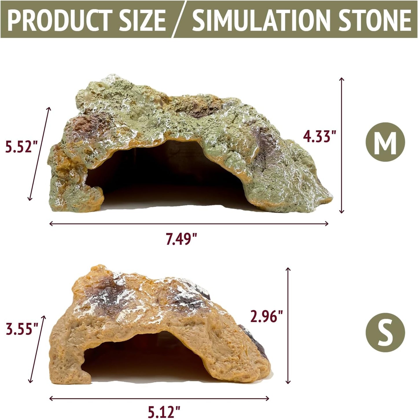 Reptile Hide Cave,Resin Rock for Reptile and Amphibians,Terrarium & Aquarium Habitat Hideout for Bearded Dragons,Lizards,Snakes,Turtles,Geckos,Ball Pythons (Brown, Medium)