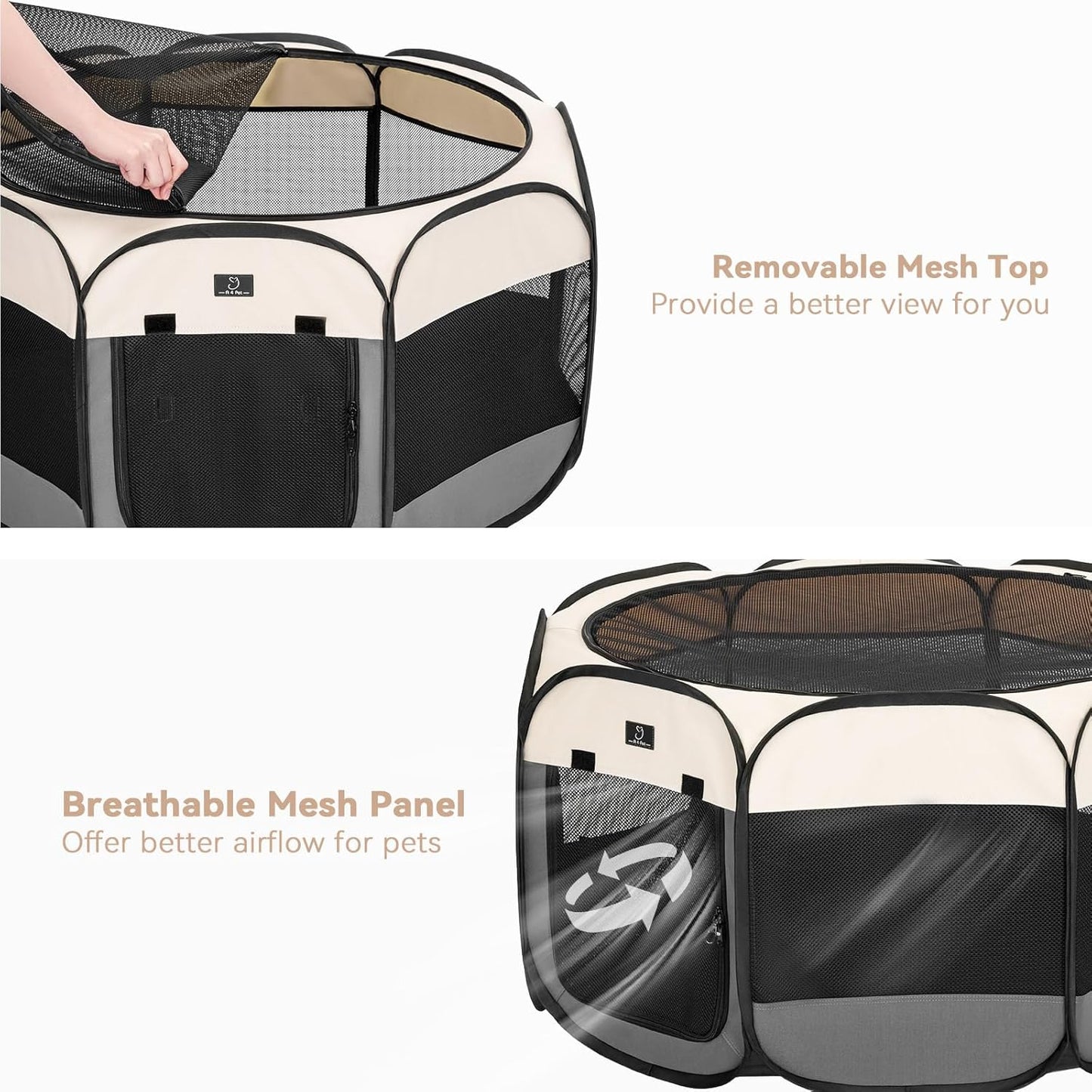 A4Pet Cat Playpen, 39.5” Pop Up Dog Playpen with Bowl, Suitable for Puppies, Kittens, and Small Animals, Removable Zipper & Mesh Panel(16”W × 10”H)