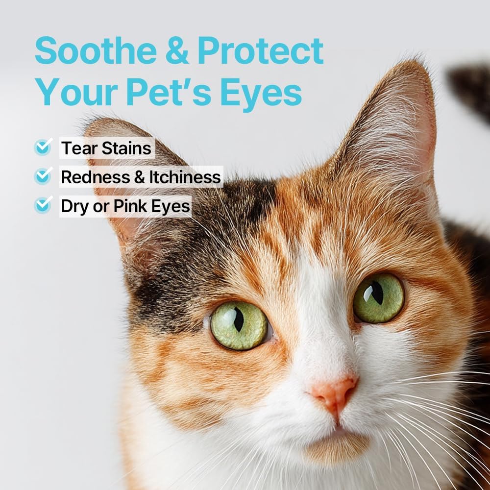 Breezytail PetO’Cera Q-Eye, Lubricating Eye Drops, Daily Moisture for Dry Eyes, Gently Flushes Irritants & Tear Stains, Vet-Approved for Dogs & Cats, 1ml*30ea