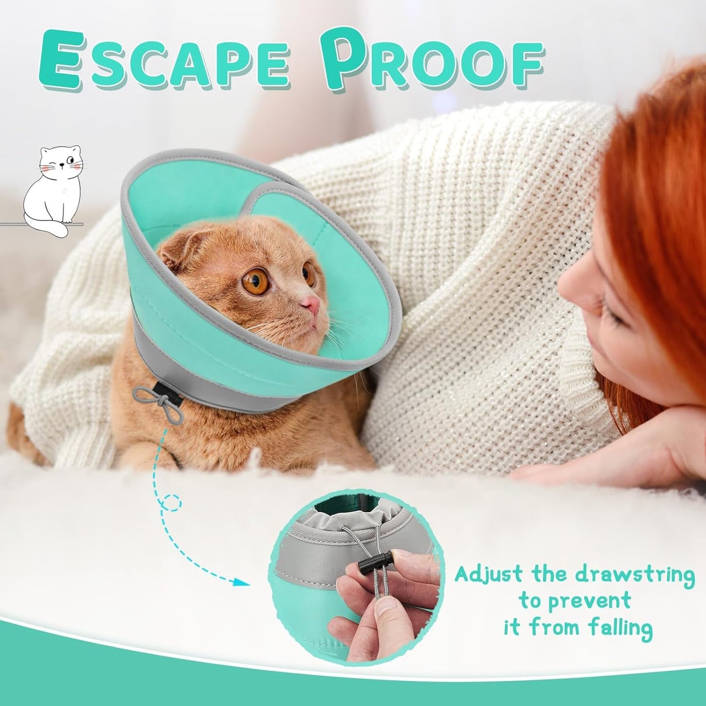 Cat Cone Collar Soft to Stop Licking, Adjustable, Foldable Lightweight Kitten Cones After Surgery Recovery for Cats & Kittens, Cat Cone Alternative (Solid Green, S)