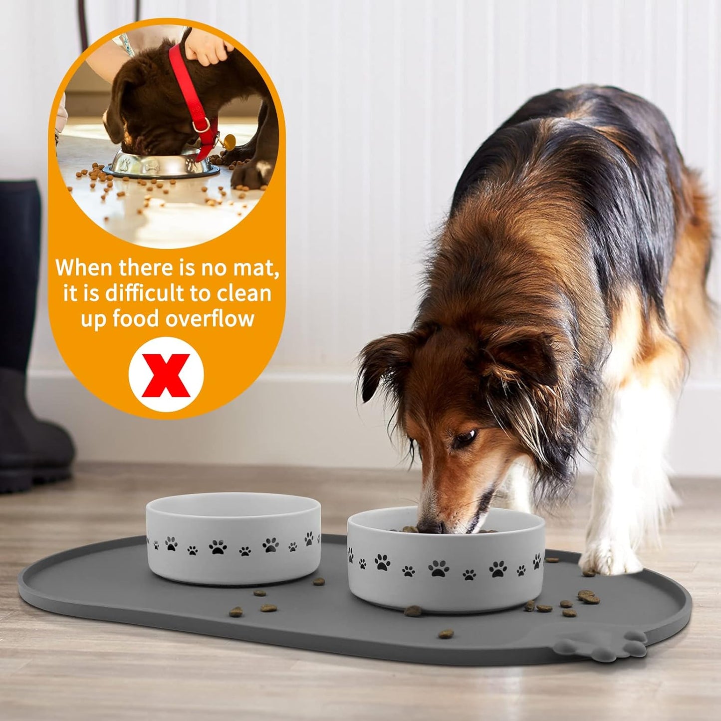 KPWACD Pet Placemat for Dog and Cat, Waterproof Silicone Dogs Feeding Bowl Mat Prevent Food and Water Overflow, High-Lips Puppy Dish Mats Suitable for Small Medium Big Pets, White, 24" * 16"