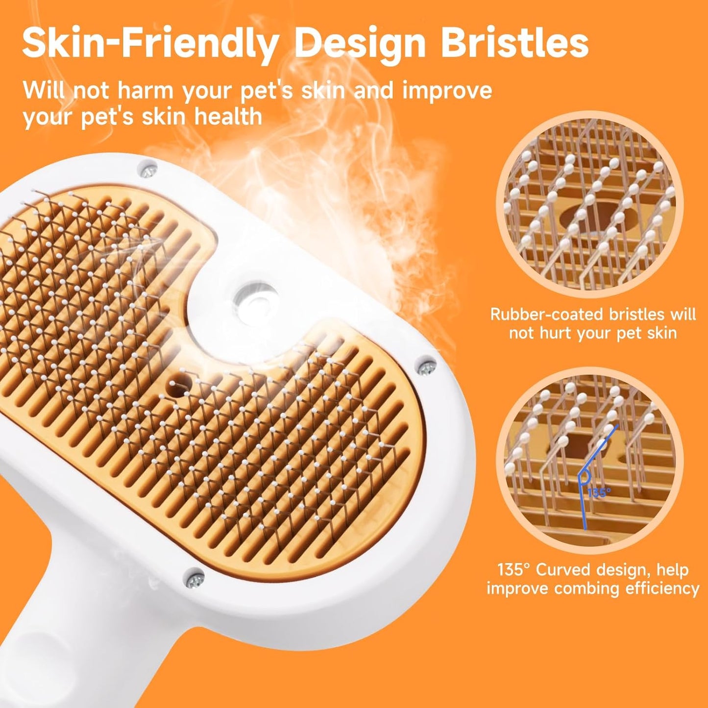 Cat Steam Brush, Pet Steam Brush for Cat & Dog, Mist Spray Comb, Spritz Defur Tool, Water Grooming Kit, Dog Hair Removal Steam Cleaner with Release Button