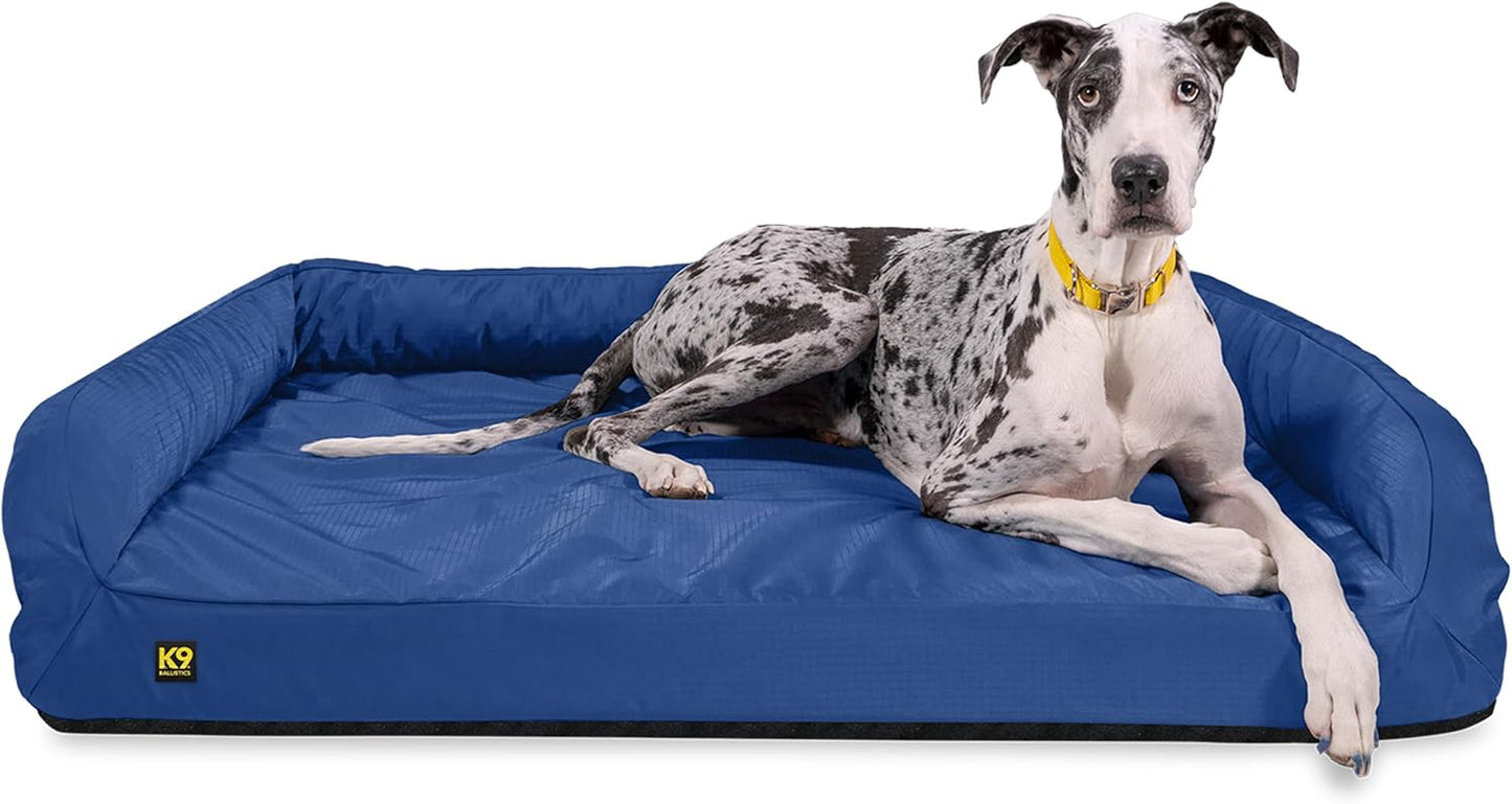 K9 Ballistics Tough Orthopedic XX-Large Bolster Dog Bed - Washable, Durable and Water Resistant Dog Bed - Made for (XXL) Big Dogs, 68"x40", Blue Quartz