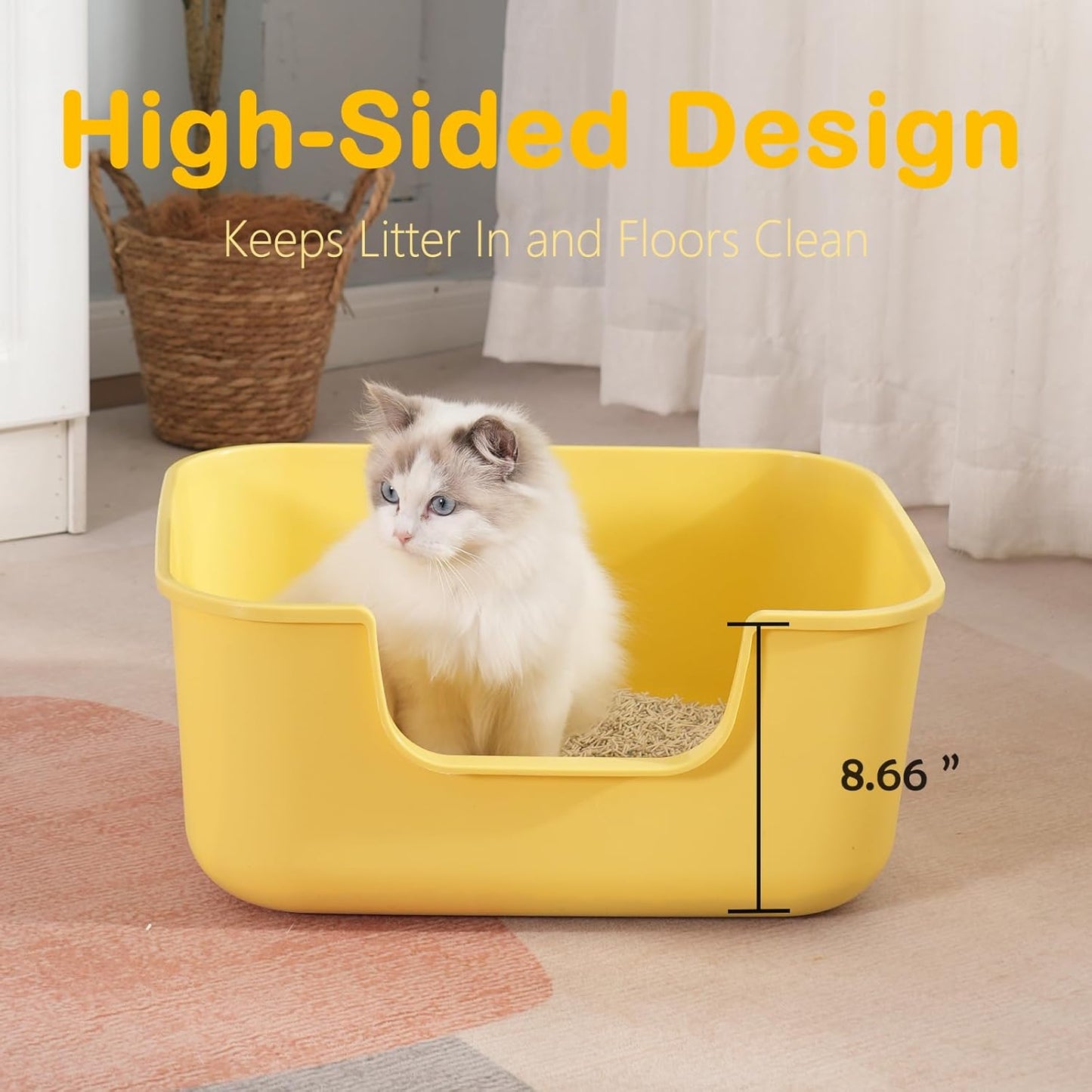 Large Cat Litter Box with High Sides,Cat Boxes for Indoor Cats,Cat Litter Pan for Kitty,Litter Box with Low Entry,Easy to Clean,Anti-Splashing (Grey)