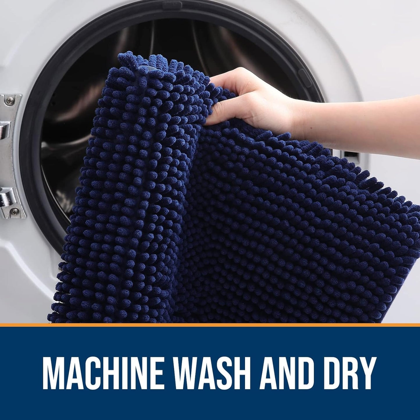 OLANLY Dog Door Mat for Muddy Paws 47x17, Absorbs Moisture and Dirt, Absorbent Non-Slip Washable Doormat, Quick Dry Chenille Mud Mat for Dogs, Entry Indoor Entryway Carpet for Inside Floor, Navy Blue