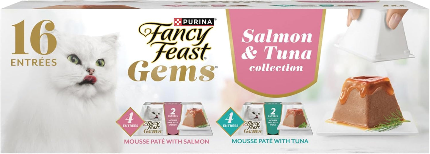 Fancy Feast Gems Pate Cat Food Mousse Salmon or Tuna and a Halo of Savory Gravy Wet Cat Food Variety Pack - (1) 8 ct. Boxes - 8 ct. Box