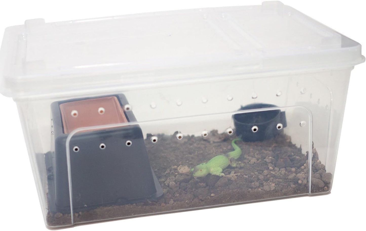 OMEM Portable Reptile Terrarium Habitat for Mini Pet Houses Breathable Holes Stackable Container (L)