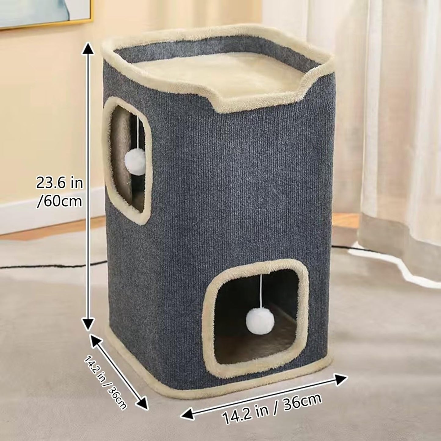 Cat House for Indoor, Multi-Level Cat Condo Foldable Cave Bed (2-Level)