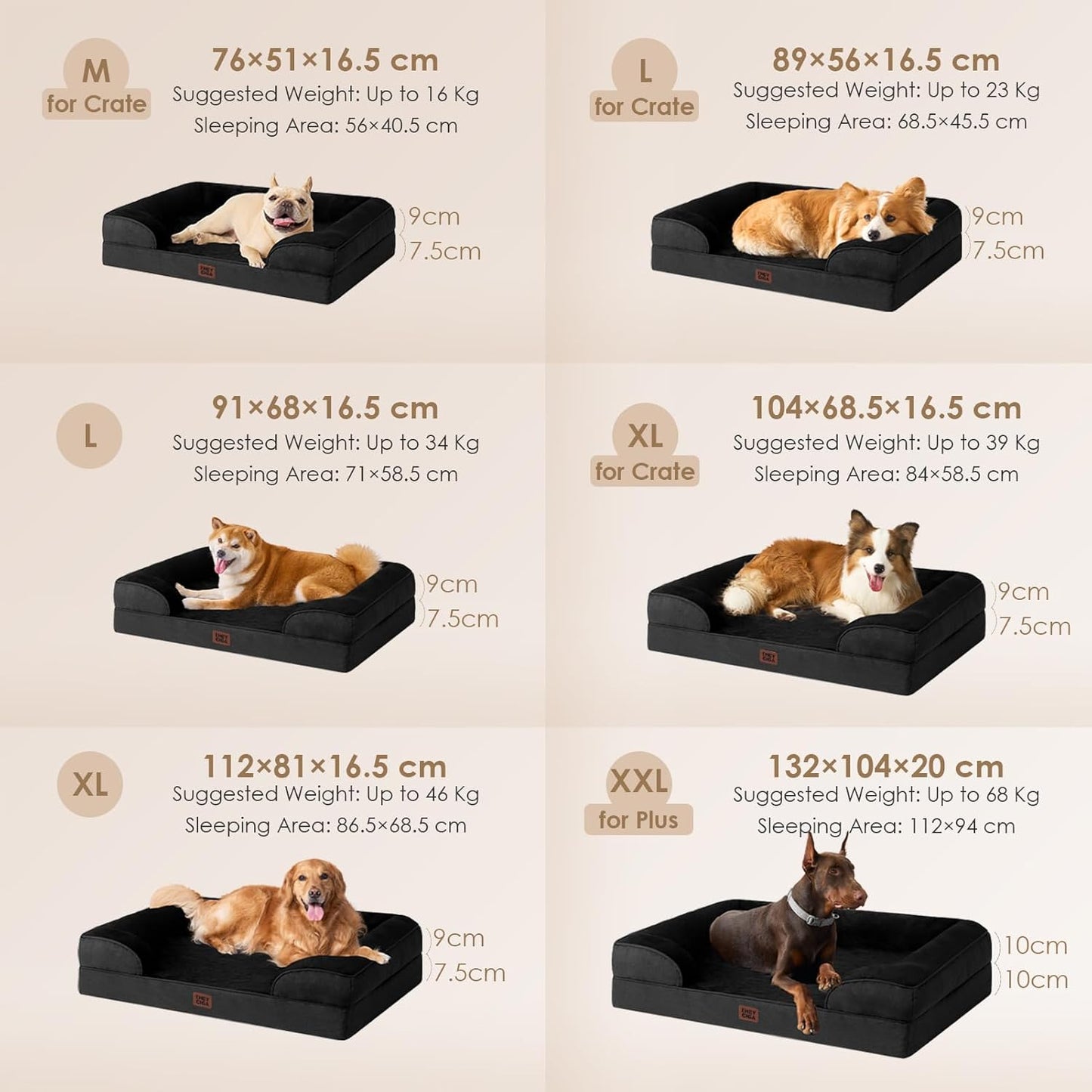 EHEYCIGA Orthopedic Dog Beds for Extra Large Dogs, Waterproof Memory Foam XL Dog Bed with Sides, Non-Slip Bottom and Egg-Crate Foam Big Pet Couch Bed with Washable Removable Cover, Black