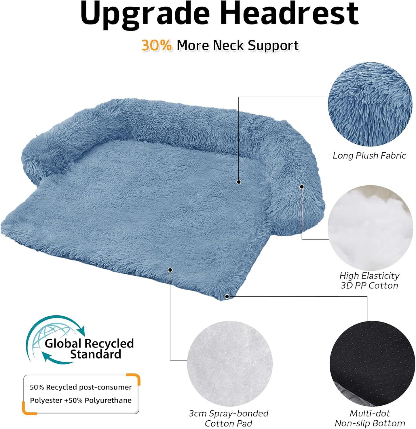GGIB Calming Dog Bed Fluffy Plush Dog Mat for Furniture Protector with Removable Washable Cover for Large Medium Small Dogs and Cats (Medium, Navy)