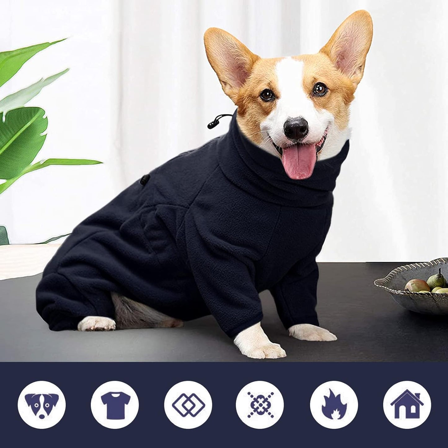 ROZKITCH Dog Fleece Pajamas, Pet Windproof Warm Cold Weather Jacket Vest Cozy Jumpsuit Apparel Outfit Clothes for Small Dog Walking Hiking Sleep Blue XS