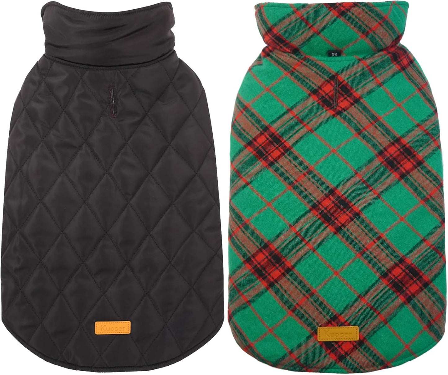 Kuoser Waterproof Dog Coat, Reversible Dog Jacket for Large Dogs, Adjustable Durable Doggie Winter Coat for Groowing Puppies Warm Puppy Cold Weather Apparel, Christmas Green L