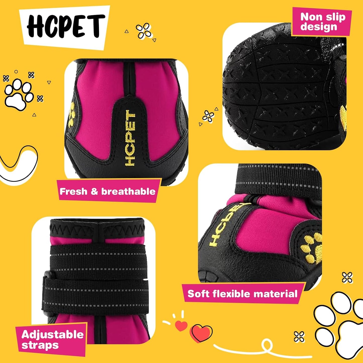 Hcpet Dog Shoes, Dog Boots for Large Dogs, Waterproof Dog Booties Paw Protector for Summer Hot Pavement, Winter Snowy Day, Outdoor Walking, Indoor Hardfloors Anti Slip Sole Pink Size 8