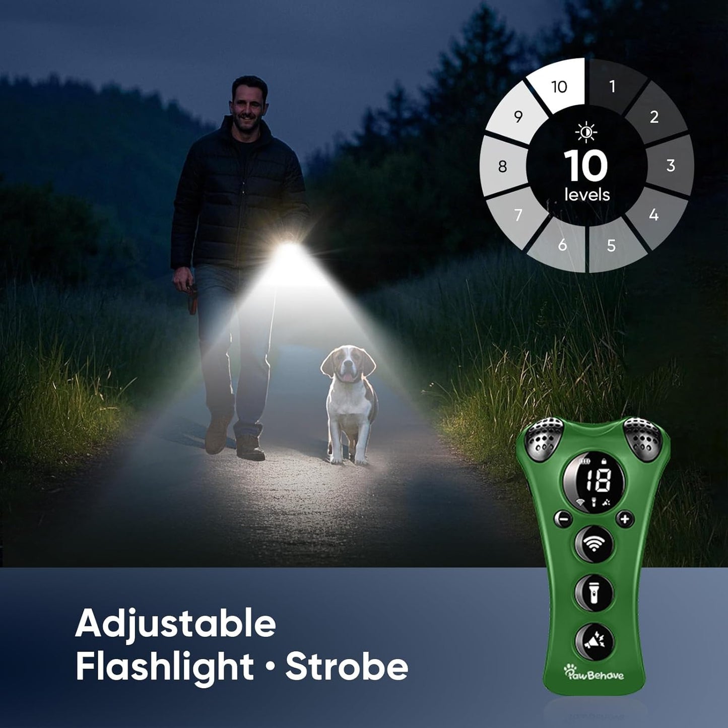 Ultrasonic Dog Bark Deterrent Device –10-Level Adjustable Anti Barking Trainer with Flashlight, Strobe, E-Clicker(18 Whistle Sounds)–No Shock, Collar-Free Dog Behavior Correction Devices