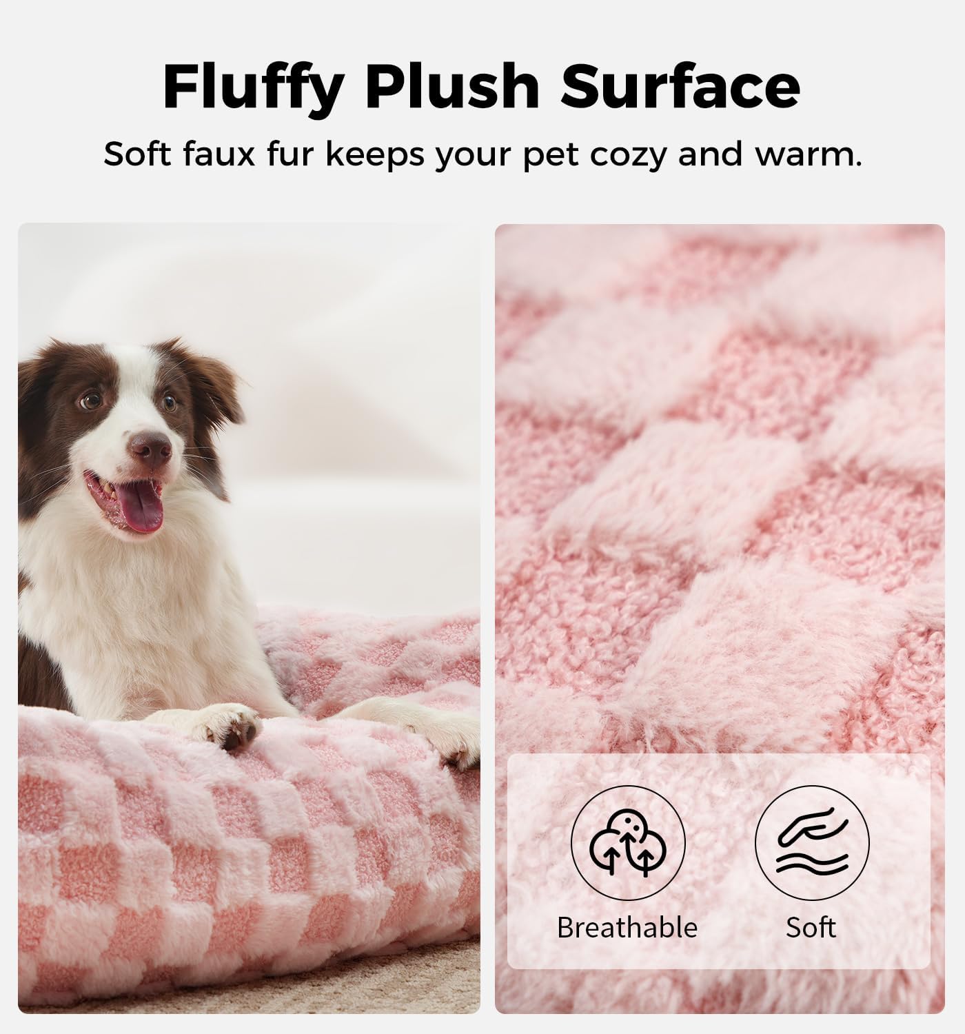 Made4Pets Cat Couch Bed, Soft Faux Fur Checkered Pet Sofa, Calming Fluffy Cat Sofa with Supportive Foam, Removable Washable Cover with Non-Slip Base, Pink, Small