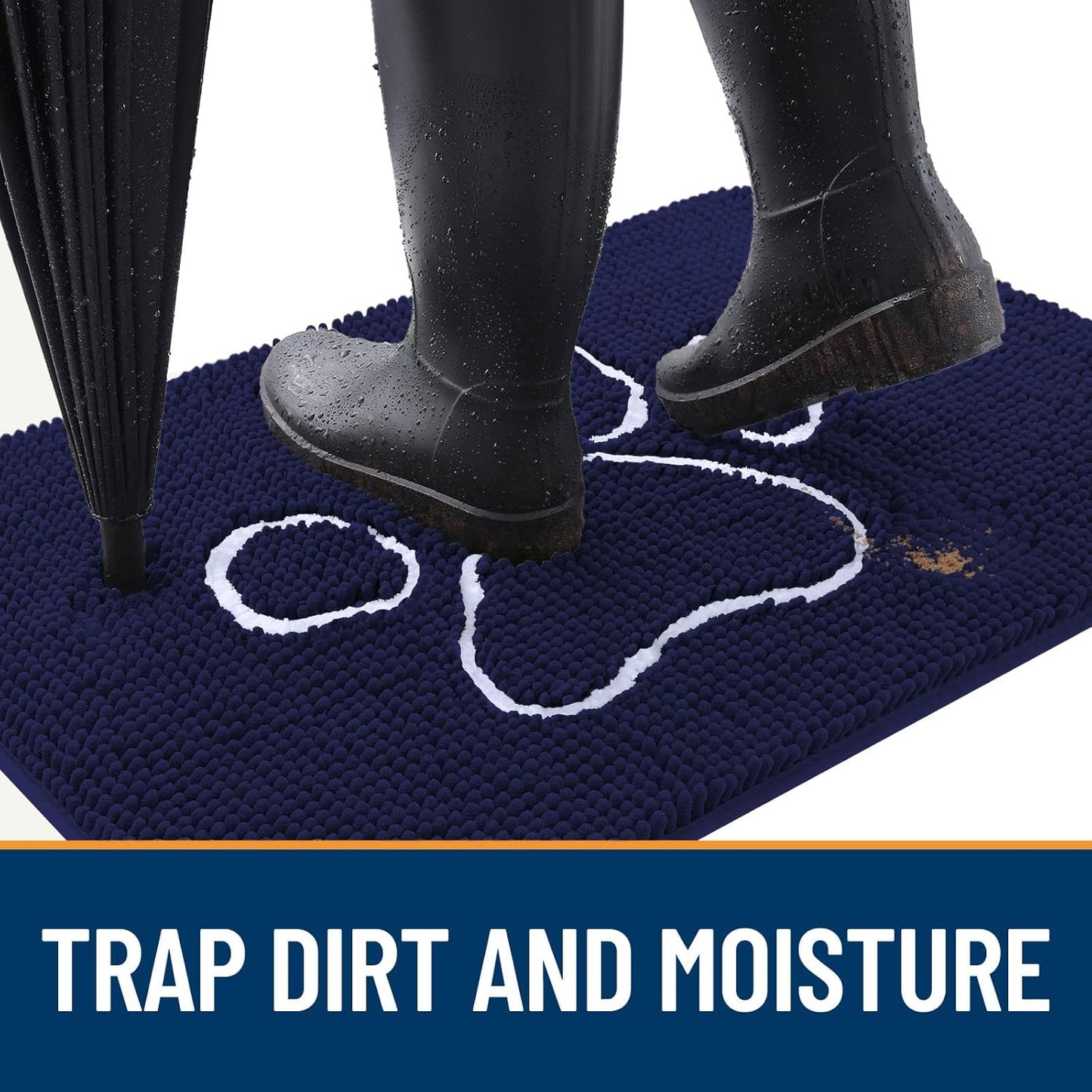 OLANLY Door Mat for Muddy Dog Paws 59x24, Ultra Absorbent Chenille Mud Doormat with Paw Print Design, Non-Slip Washable Doormat for Indoor Entryway, Quick-Dry Pet Bed Mats for Dirty Dogs, Navy Blue