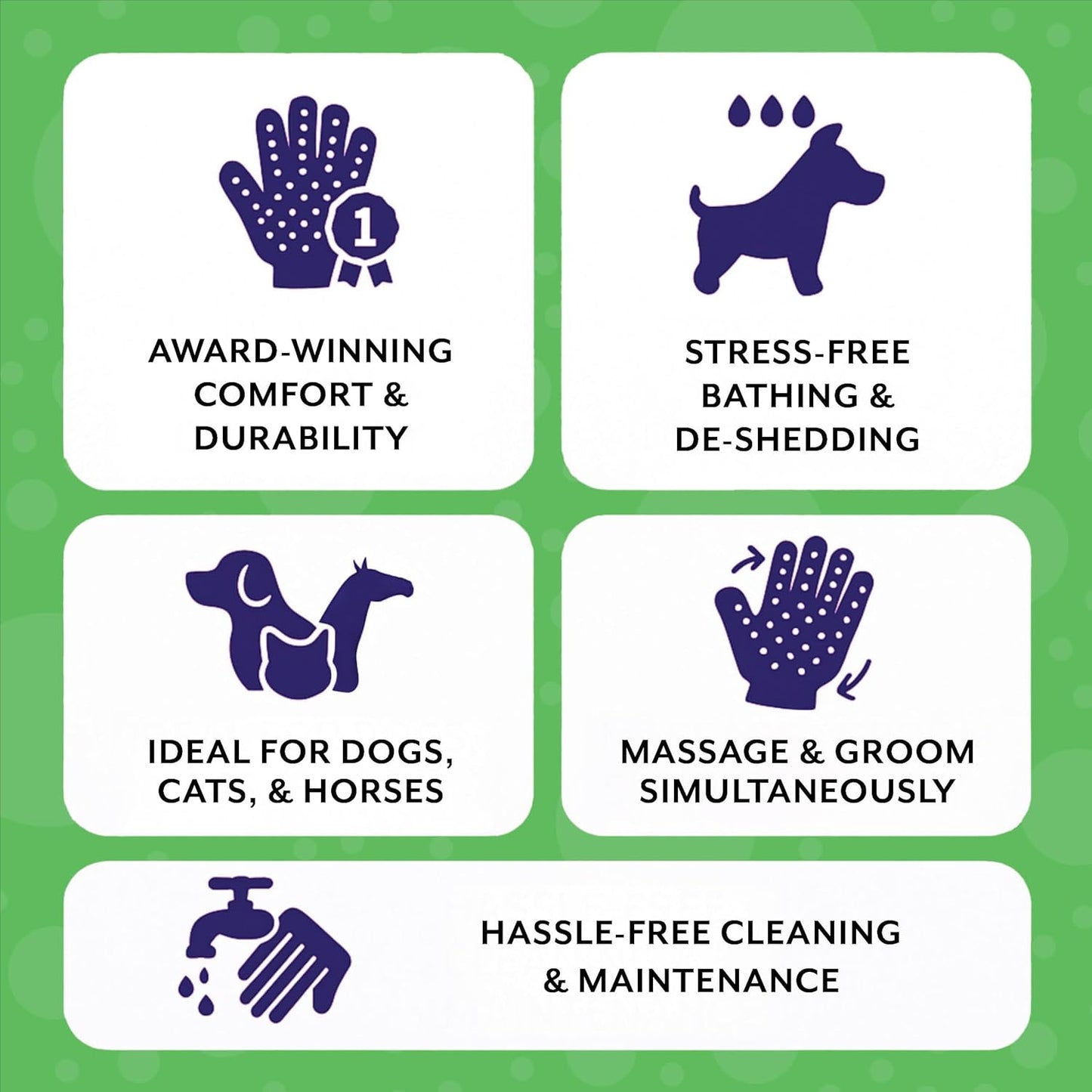 H Handson Pet Grooming Gloves - Cat, Dog, Horse Gentle Hair Remover Brush - Mitt For Long & Short Haired Fur - Shedding, Bathing & Massaging Glove (Purple, Small)