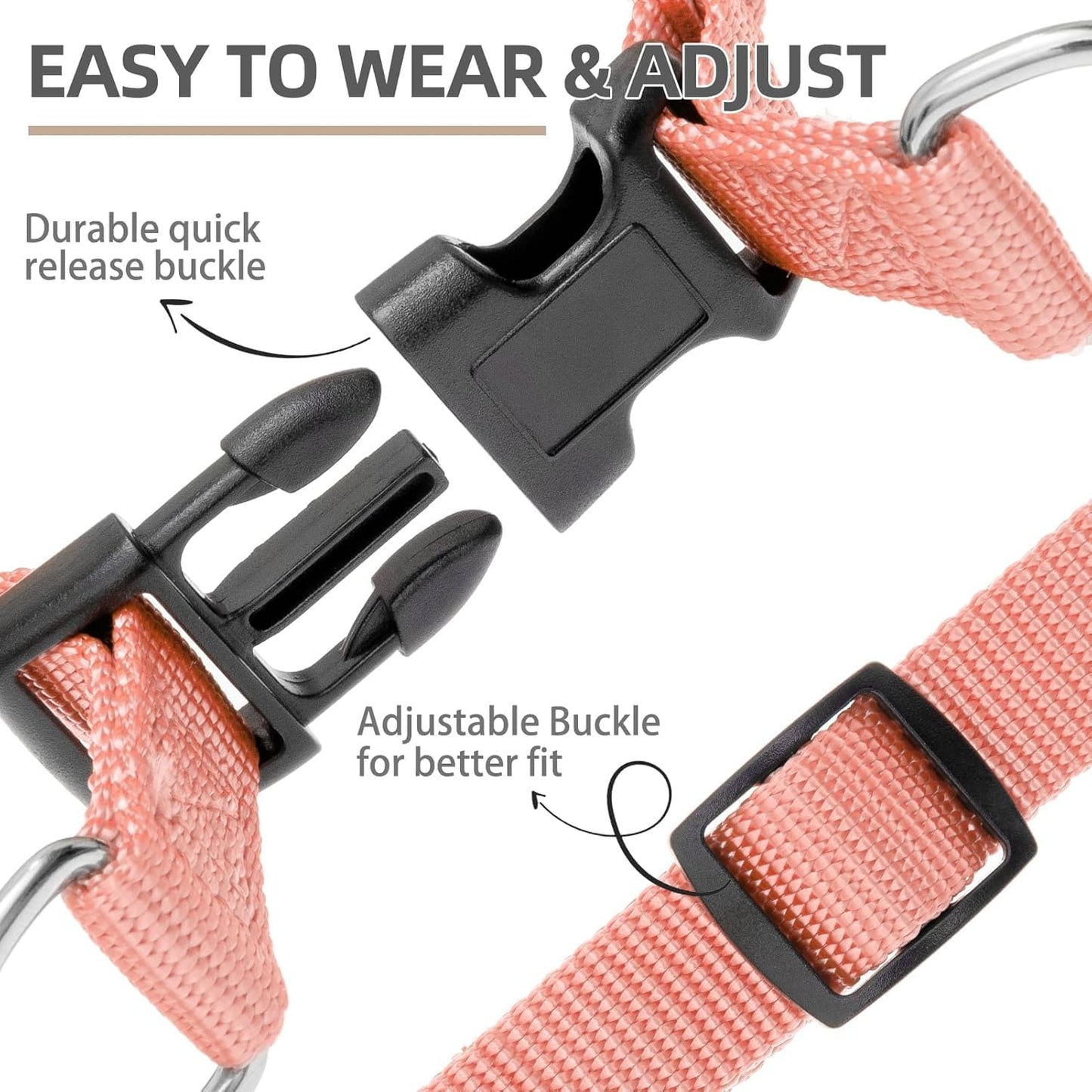 PUPTECK No Pull Dog Harness Soft Adjustable Basic Nylon Step in Puppy Vest Outdoor Walking with ID Tag, LightCoral, XS