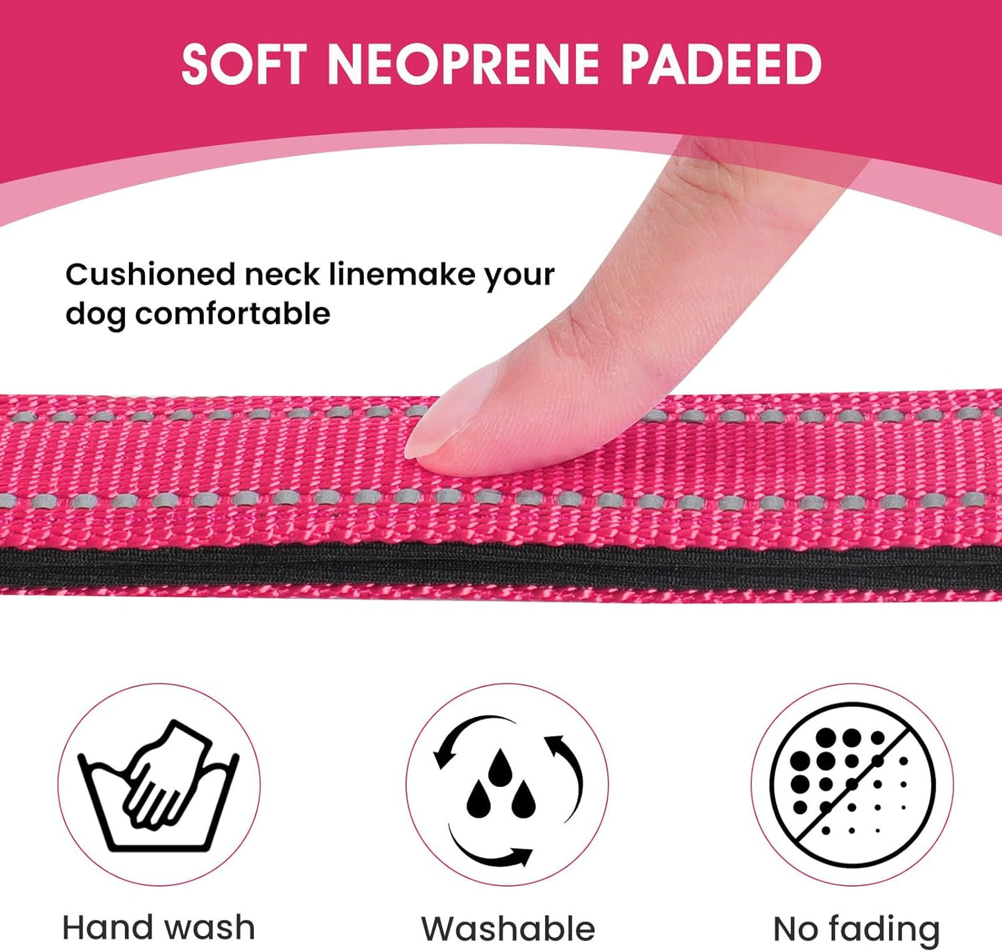 Reflective Dog Collar Padded with Soft Neoprene Breathable Quick Release Basic Dog Collars for Medium Dogs Hot Pink Girl