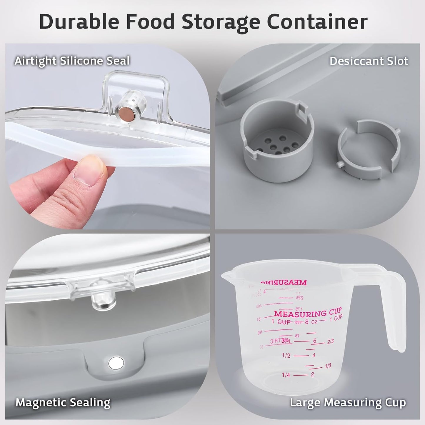 Rice Storage Containers, Collapsible 20 to 30Lbs Food Storage Bin Dispenser with Rolling Wheel and Clear Airtight Lid, BPA Free Flour, Sugar, Cereal and Dog Cat Pet food Containers