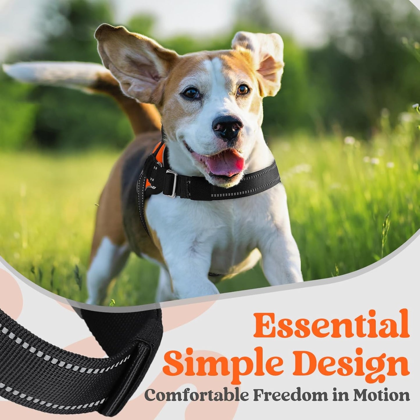 rabbitgoo Dog Harness for Large, Easy On Pet Vest with One Buckle, No Pull Adjustable Service Harness with D-Ring & Handle, Reflective for Safety Walking, Training, Orange, L