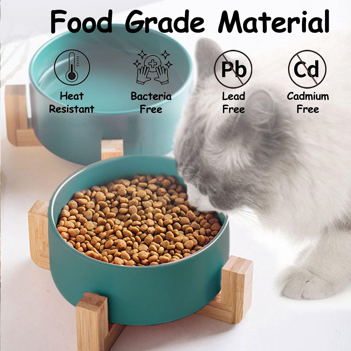 Petygooing Ceramic Dog Cat Bowl Set with Stand,Small Dog Bowls,Food and Water Dishes, Cute Modern Anti Slip Set of 2 Pet Food Dish- Small Size Pet (13.5OZ/5.1 in) Green
