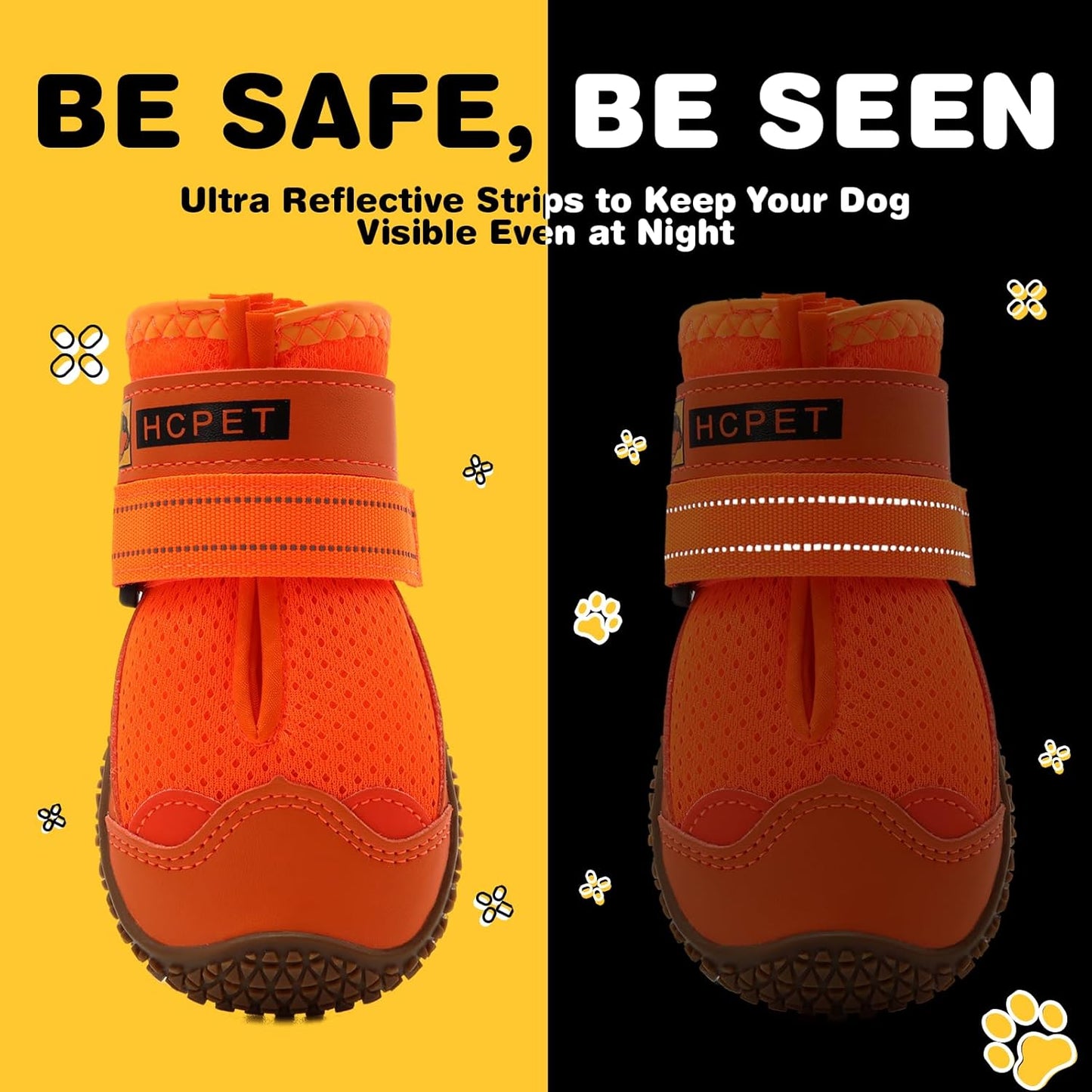 Hcpet Dog Shoes for Large Dogs, Breathable Dog Booties for Small Medium Dogs, Anti-Slip Dog Boots & Paw Protectors for Hot Pavement Winter Snow Hiking with Reflective Straps Orange Size 1