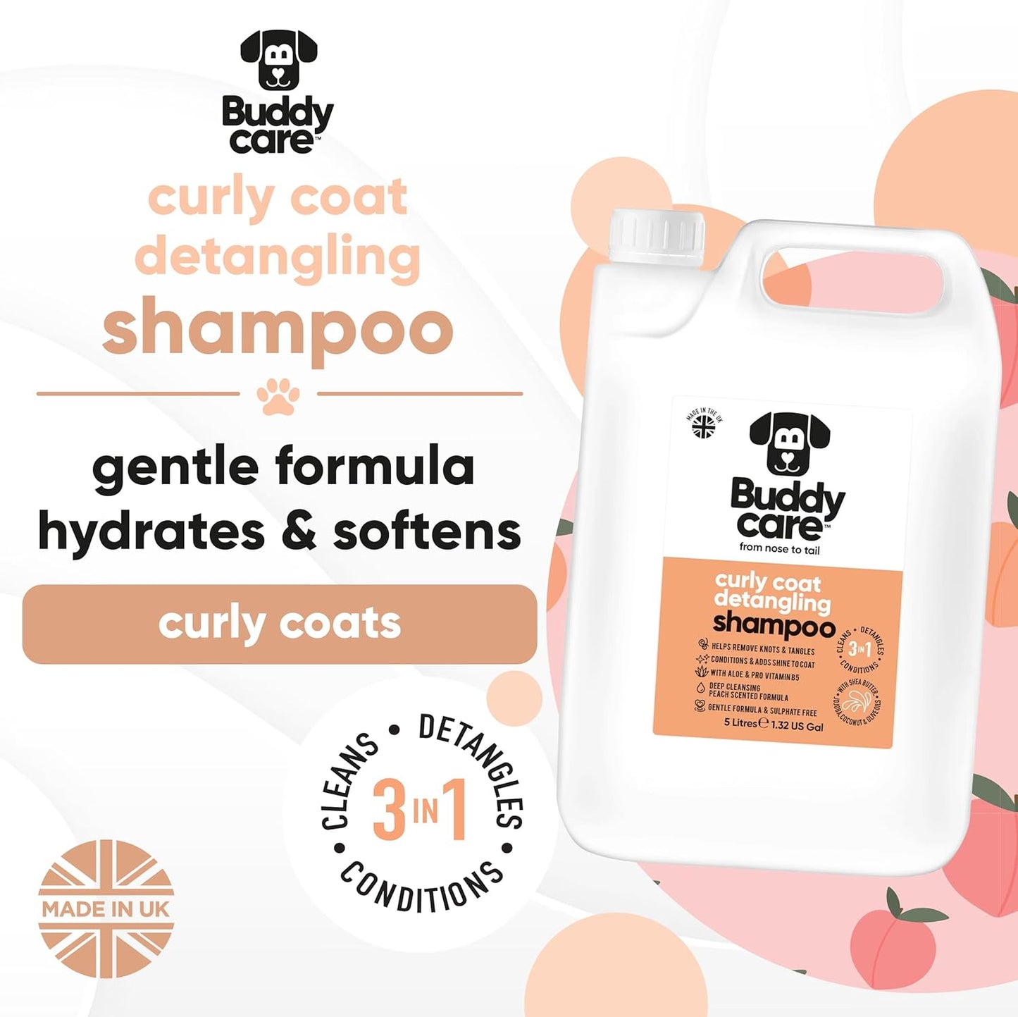 Curly Coat Dog Shampoo by Buddycare | Deep Cleansing Shampoo for Dogs | Fresh Scented | with Aloe Vera and Pro Vitamin B5 (169.07oz)