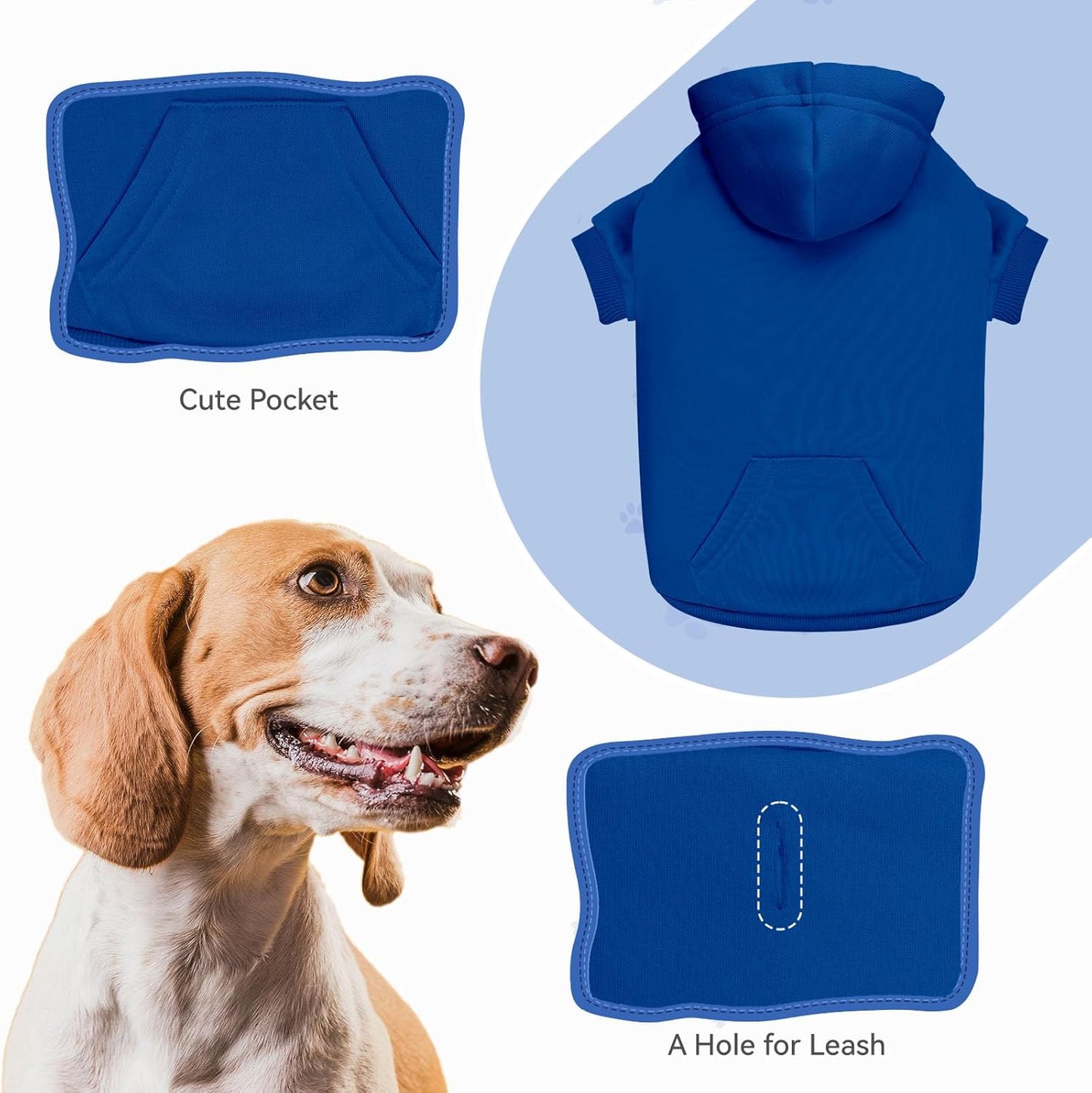 Dog Sweaters for Medium Dogs Dog Hoodie Pet Sweater Solid Soft Brushed Fleece Pet Clothes Hoodie Sweatshirt with Pocket(Blue-M)