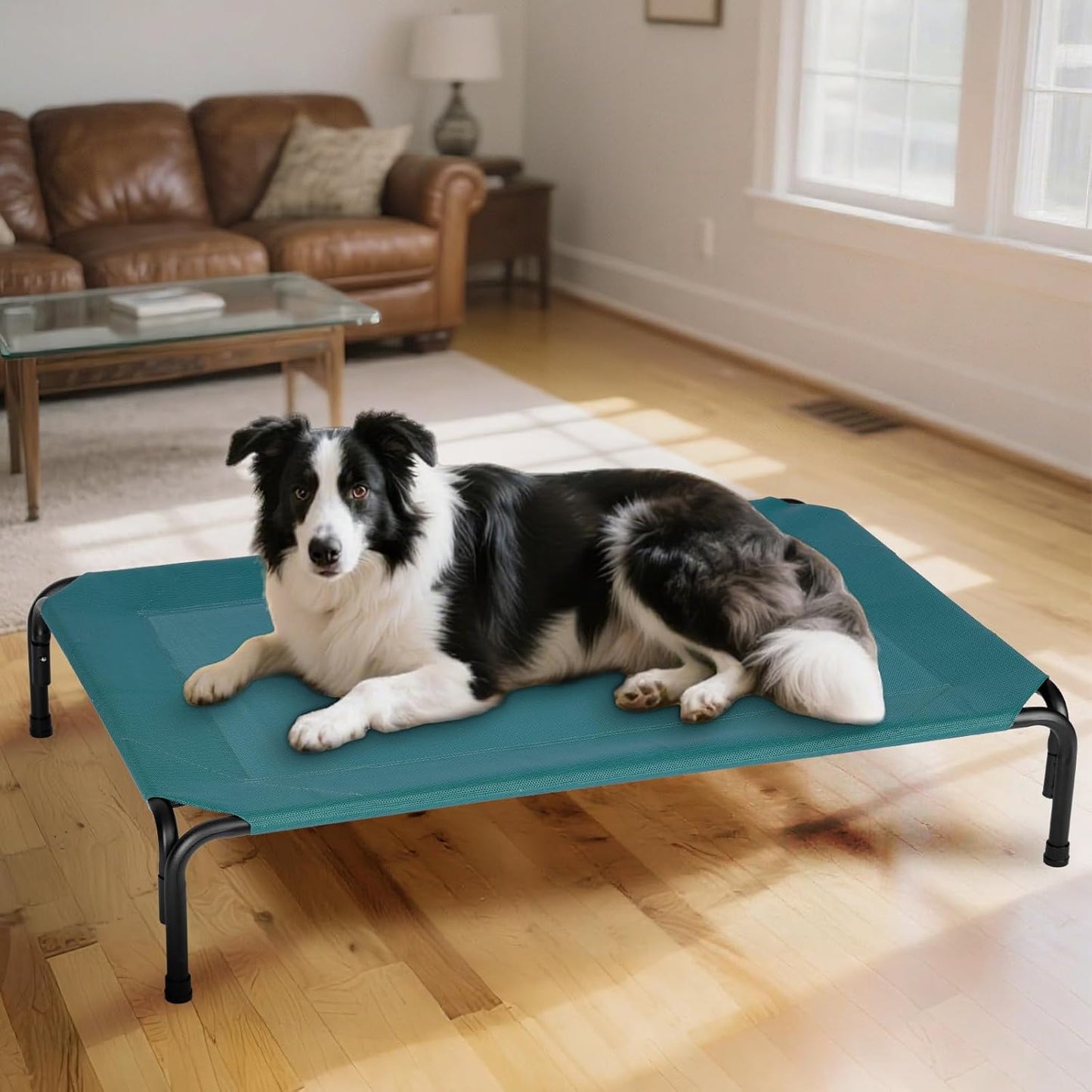 Elevated Dog Bed for Outdoor, XXXL Raised Dogs Cot with Washable Mesh, Cooling Pet Beds Chew Proof Dog Hammock, Metal Frame Lifted Platform for Training Outside Camping, 59 inch Green