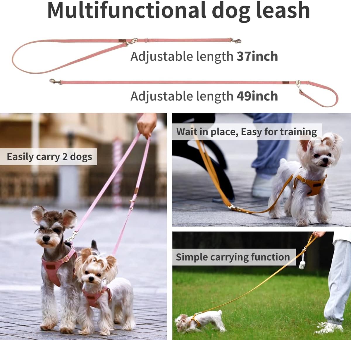 Puppytie No Pull xs Dog Harness with Multifunction Dog Leash,Soft Adjustable No Choke Escape Proof Pet Harness Vest,Pink,XS