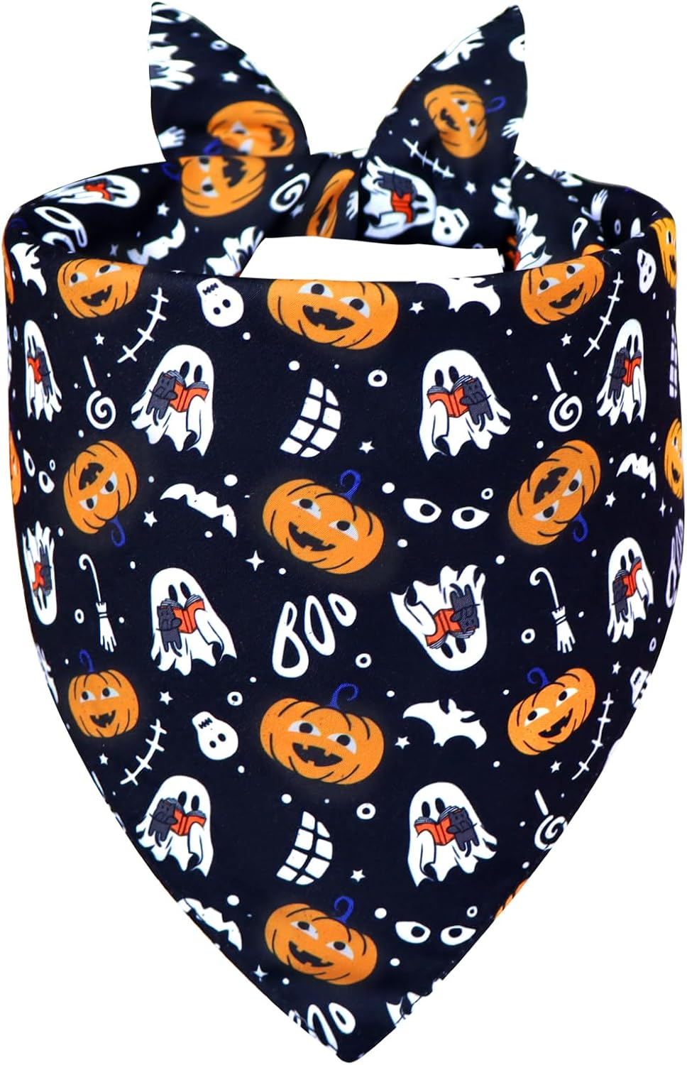 Halloween Dog Bandana for Small Dogs - Reversible Black Skull Pumpkin Print Scarf - Soft & Quick-Dry for Costume Parties